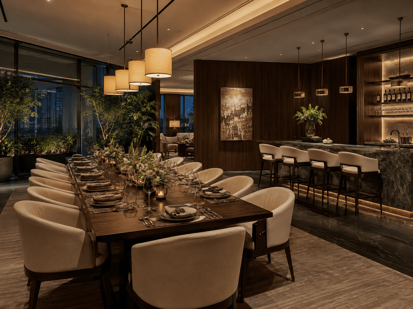 Residents social dining lounge at Shivalik Présenté