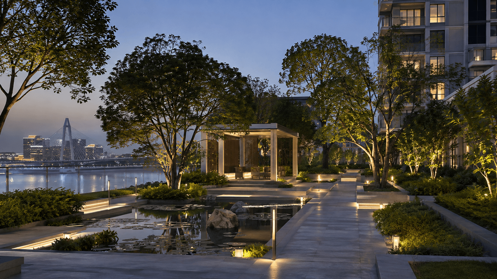Landscaped podium garden at Shivalik Présenté